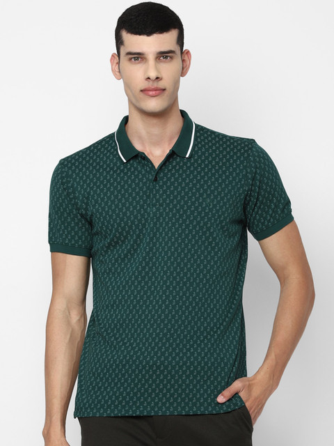 

Allen Solly Men Green Printed Polo Collar Cotton T-shirt