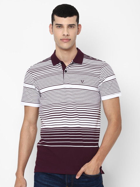 

Allen Solly Men Maroon & White Striped Polo Collar T-shirt