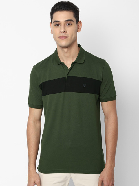 

Allen Solly Men Green Colourblocked Polo Collar Cotton T-shirt
