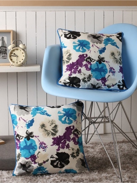 

Lushomes Blue & White Set of 2 Floral Printed Square Cushion Covers