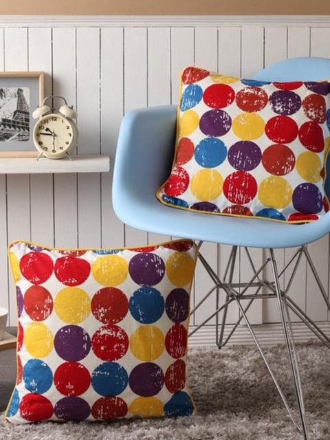 

Lushomes Set Of 2 Multicoloured Titac Indian Printed Designer Cotton Square Cushion Covers, Multi