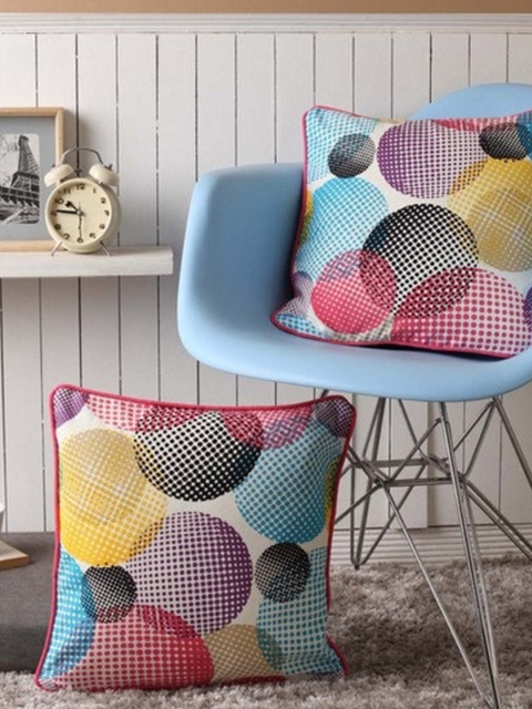 

Lushomes Pink & Blue Set of 2 Square Cushion Covers
