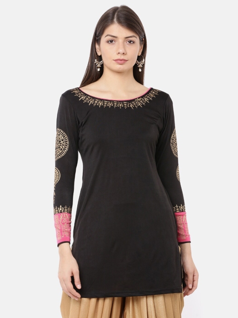 

Ira Soleil Black & Pink Ethnic Motifs Printed Kurti