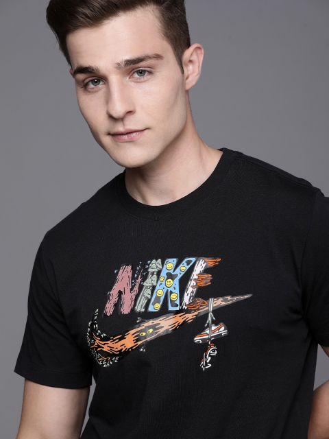 

Nike Men Black Graphic Printed Brand Logo Pure Cotton T-shirt