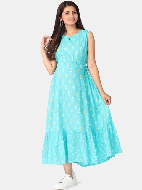 

The Mom Store Blue Ethnic Motifs Flounce Maternity and Nursing Maxi Dress