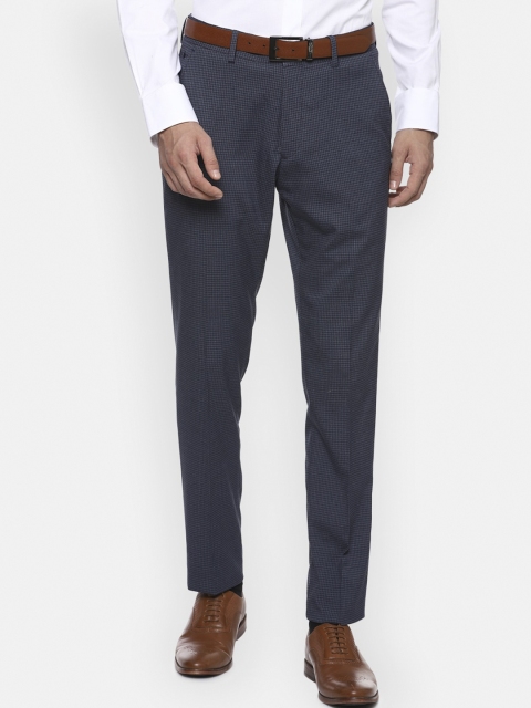 

Louis Philippe Men Navy Blue Textured Slim Fit Formal Trousers