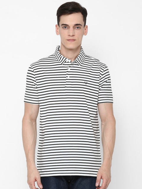 

Allen Solly Men White Striped Polo Collar Monochrome Applique T-shirt