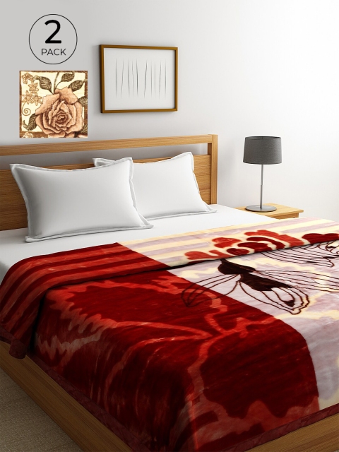 

KLOTTHE Multicoloured Set of 2 Floral Heavy Winter 800 GSM Double Bed Blanket, Multi