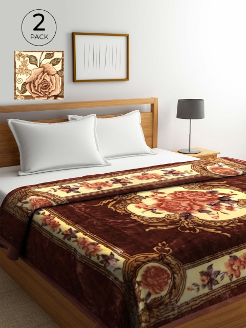 

KLOTTHE Pack of 2 Floral Heavy Winter 800 GSM Double Bed Blanket, Green