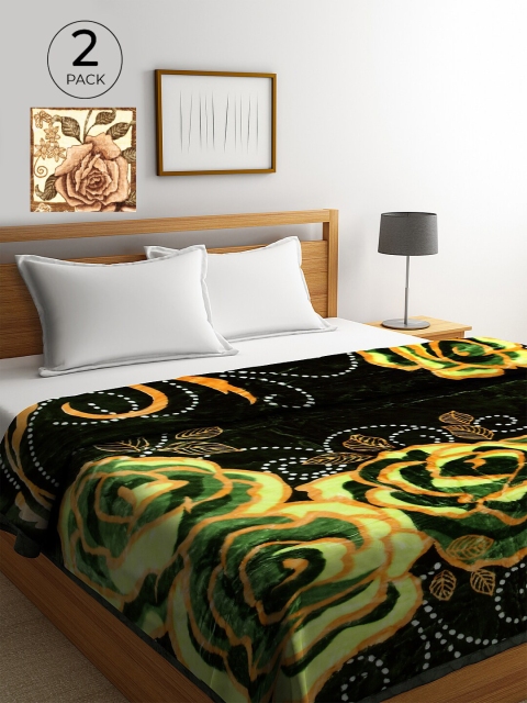

KLOTTHE Black & Brown Set of 2 Floral Heavy Winter Double Bed Blanket