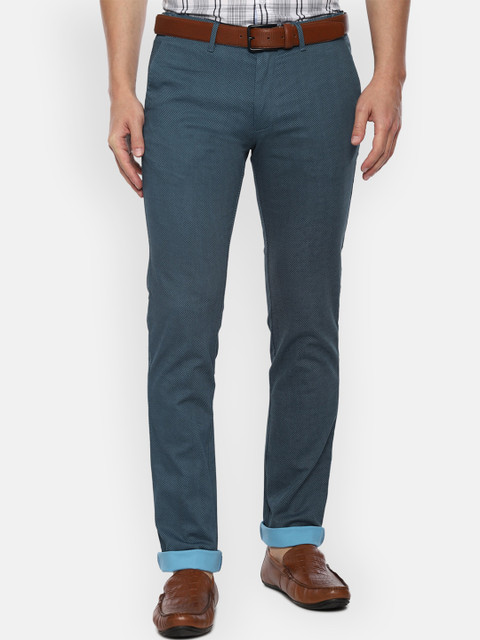 

V Dot Men Blue Textured Slim Fit Trousers
