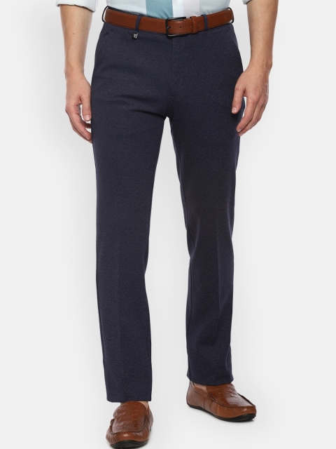 

V Dot Men Navy Blue Textured Slim Fit Formal Trousers