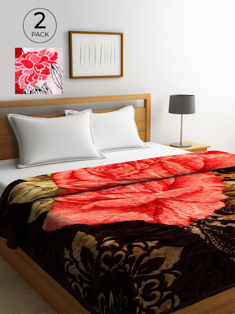 

KLOTTHE Multicoloured Set of 2 Floral Heavy Winter 800GSM Double Bed Blanket, Multi