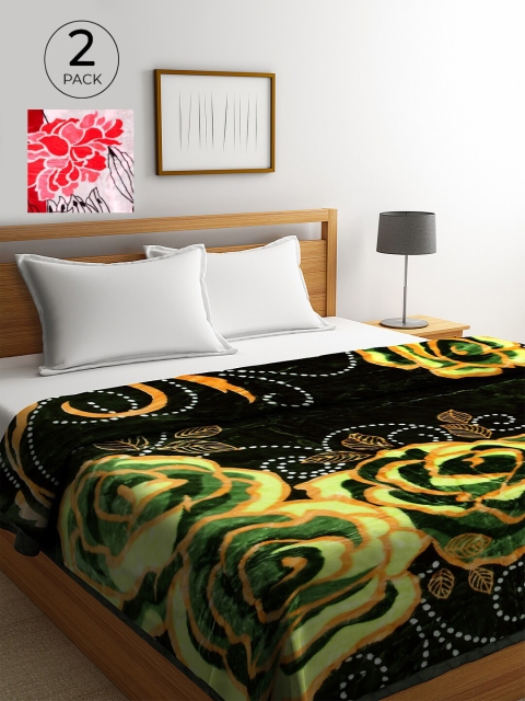 

KLOTTHE Red & Green Set of 2 Floral Heavy Winter 800 GSM Woolen Double Bed Blanket