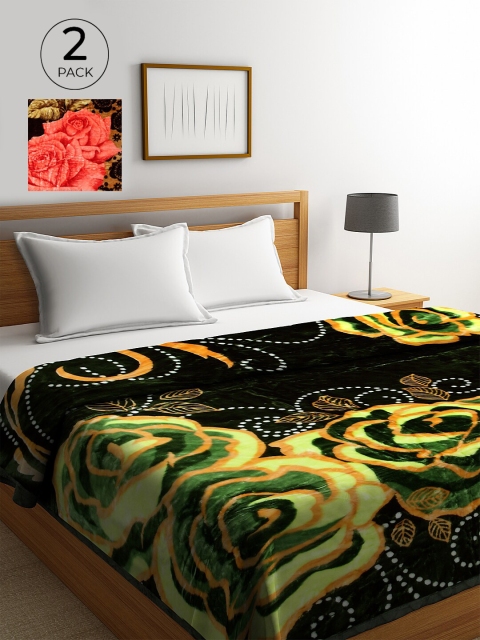 

KLOTTHE Multicoloured Set of 2 Floral Heavy Winter Double Bed Blanket, Multi