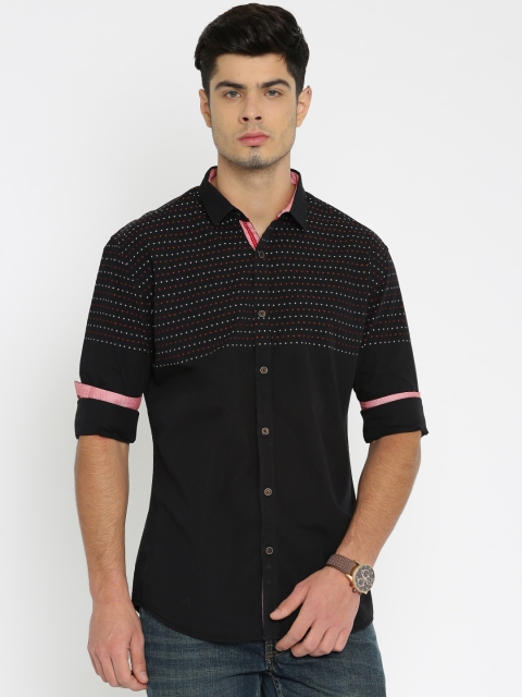 

British Club Men Black Regular Fit Self-Design Casual Shirt