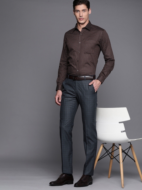 

Raymond Men Navy Blue Checked Slim Fit Formal Trousers