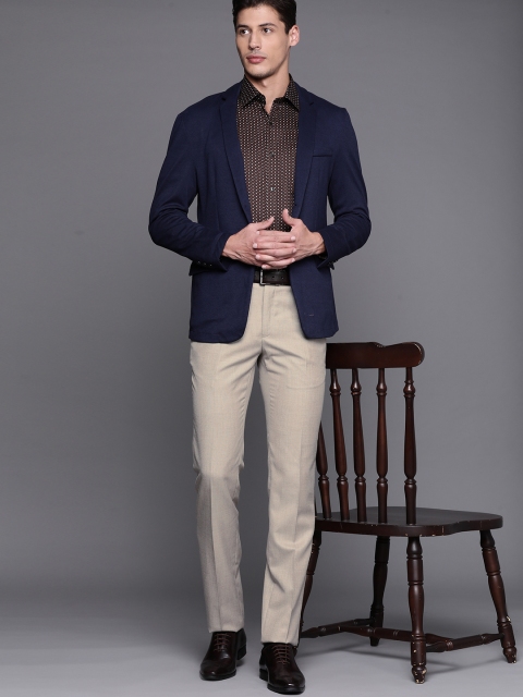 

Raymond Men Beige Textured Slim Fit Formal Trousers