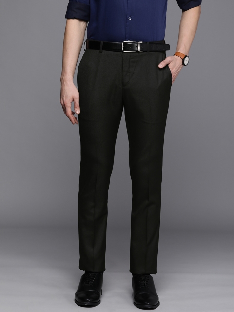 

Raymond Men Black Solid Basic Flat Front Slim Fit Formal Trousers