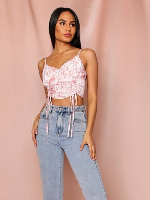 

GRACE & JACK Pink Regular Drawstring Crop Top