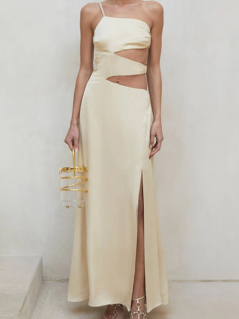 

GRACE & JACK Beige Solid Maxi Dress with Cut Out Detail