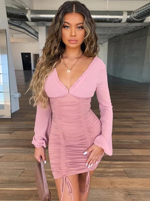 

GRACE & JACK Pink Self Designed Bodycon Dress