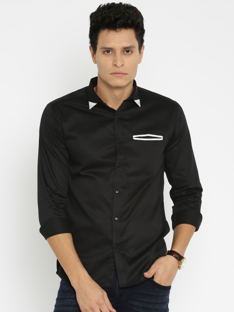 

British Club Men Black Regular Fit Solid Casual Shirt