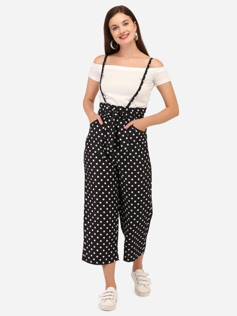 

Yuvraah Women White & Black T-shirt with Printed Dungaree