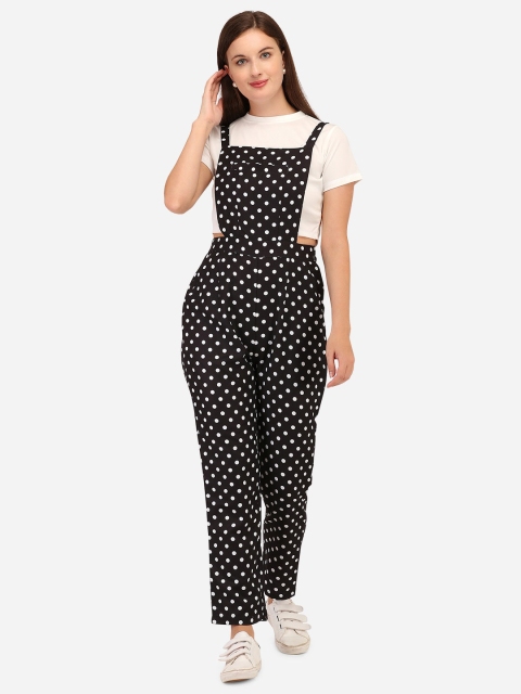 

Yuvraah Women Black & White Polka Dot Printed Dungaree with T-shirt