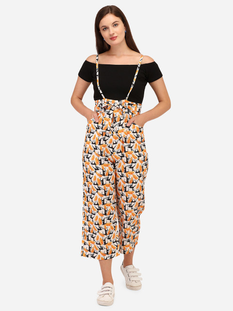 

Yuvraah Women Black & Orange T-shirt with Dungaree
