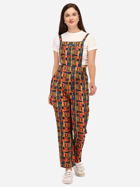 

Yuvraah Women Multicoloured Abstract Printed Dungaree with T shirt, Multi