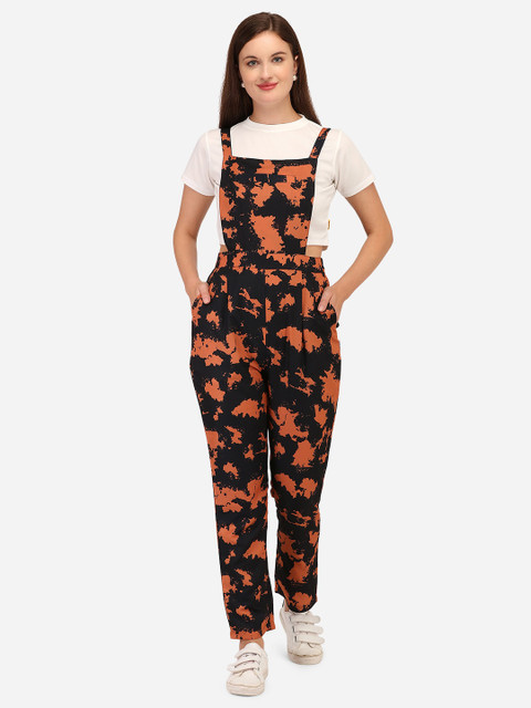 

Yuvraah Women Multi Printed Dungaree with Tshirt, White