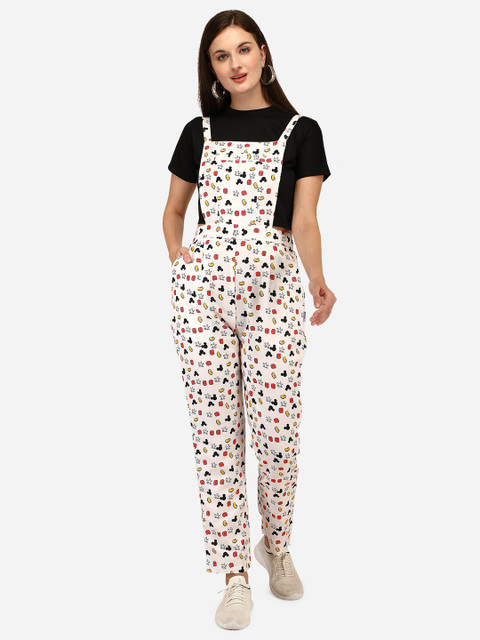 

Yuvraah Women White & Red Printed T-shirt with Dungarees