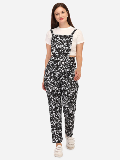 

Yuvraah Women White & Black T-shirt with Dungaree