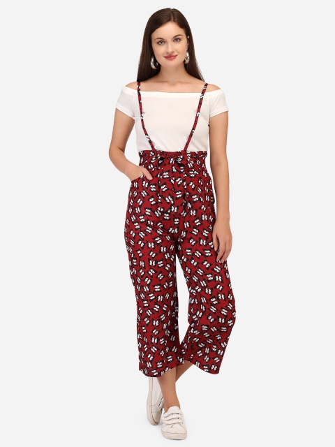 

Yuvraah Women Maroon & White T-shirt with Printed Dungaree