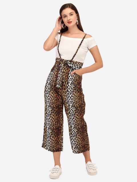 

Yuvraah Women White & Brown Animal Printed Dungaree with T-shirt