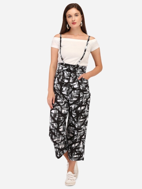 

Yuvraah Women Black Abstract Printed Dungaree with White T-shirt