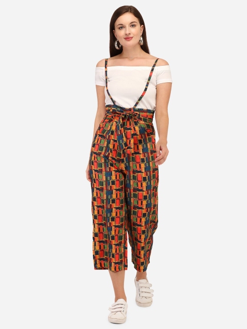 

Yuvraah Women White & Orange Solid T shirt With Dungaree