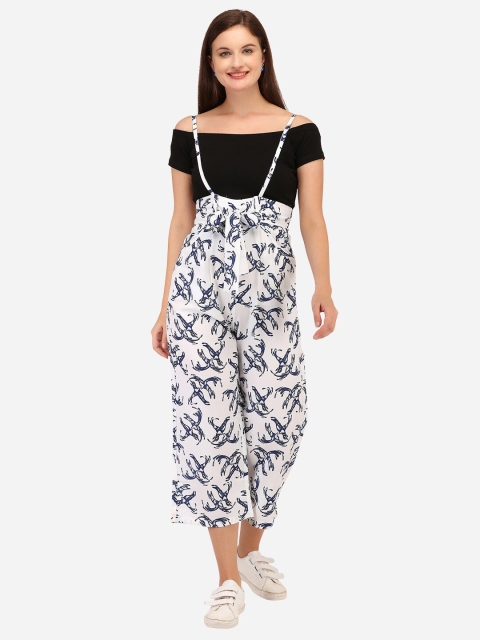 

Yuvraah Women White Printed Dungaree with T-shirt Set