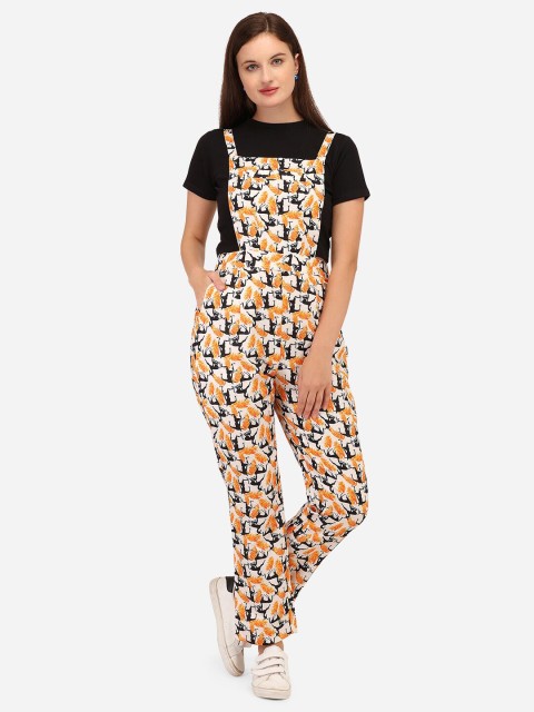 

Yuvraah Women Orange & Black Printed Dungaree with T shirt