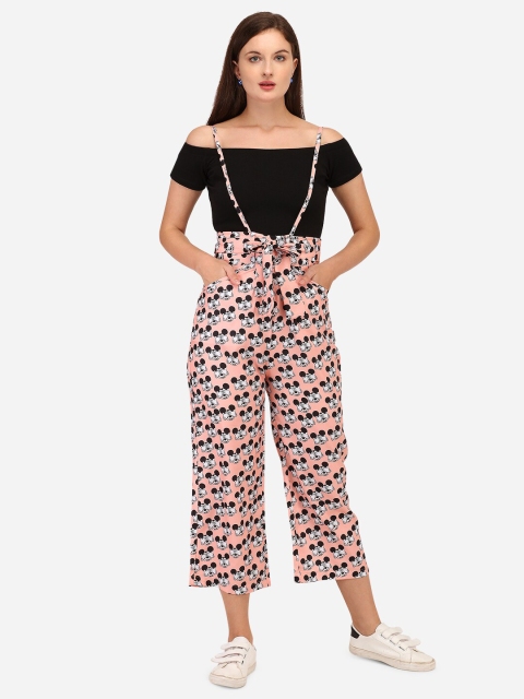 

Yuvraah Women Peach-Coloured & Black T-shirt With Palazzos Dungaree Set