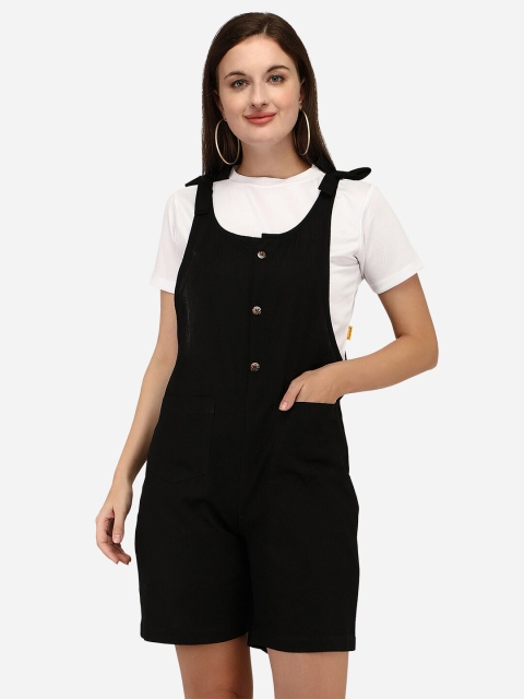 

Yuvraah Women Black & White Short Dungaree with T shirt