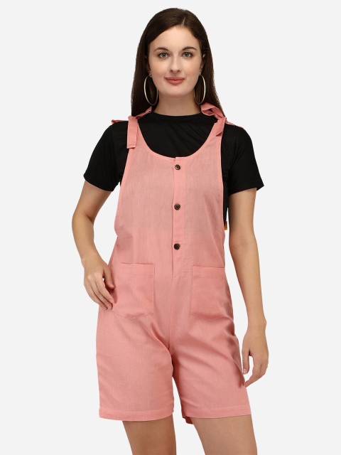 

Yuvraah Women Pink & Black T-shirt with Dungree