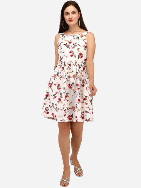 

Yuvraah White & Red Floral Printed Satin Dress