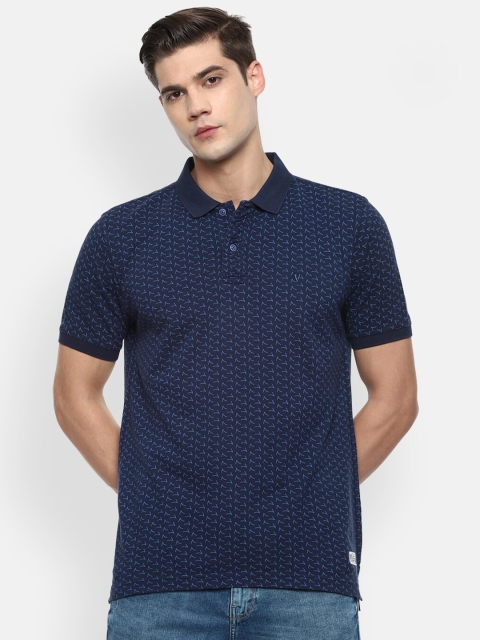 

VAN HEUSEN DENIM LABS Men Navy Blue Pure Cotton Printed Polo Collar T-shirt