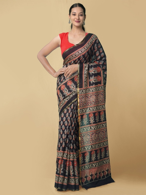 

Unnati Silks Women Black & Red Pure Ajrakh Mulmul Cotton Sustainable Saree