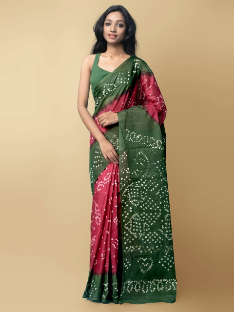 

Unnati Silks Women Maroon Pure Bandhani Cotton Saree