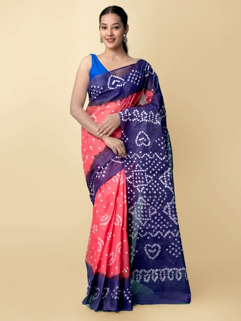 

Unnati Silks Blue & White Bandhani Pure Cotton Saree