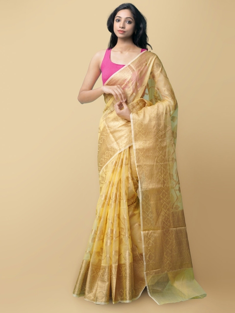 

Unnati Silks Mustard & Gold Ethnic Motifs Zari Silk Cotton Kota Saree