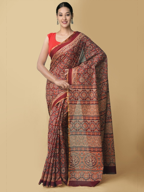 

Unnati Silks Maroon & Beige Pure Cotton Bhagalpuri Saree